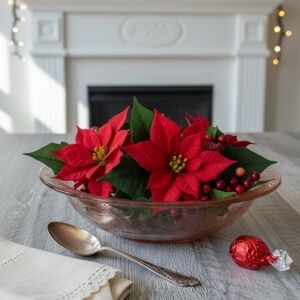 Jeannette Pink Poinsettia Depression Glass Oval Serving Bowl 9” Vintage 1930s